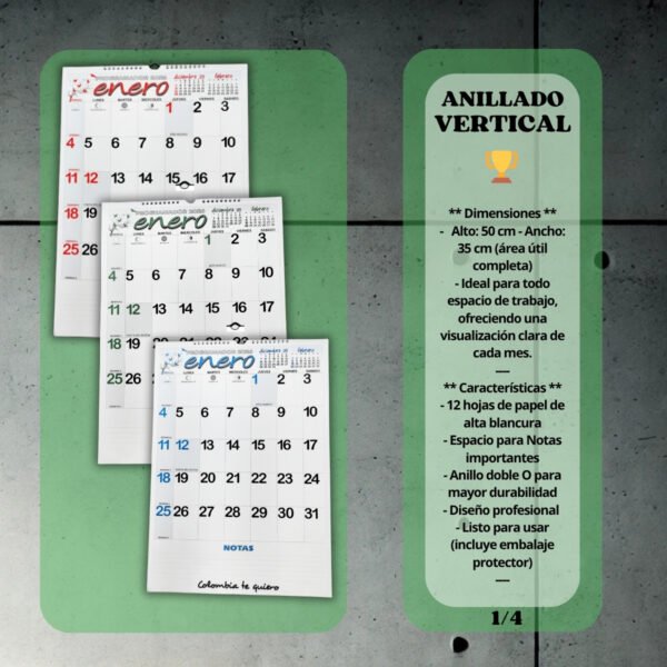 Programador Calendario Pared Vertical ¼ 35 X 50 Cm  2026