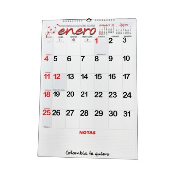 Programador Calendario Pared Vertical ¼ 35 X 50 Cm  2026